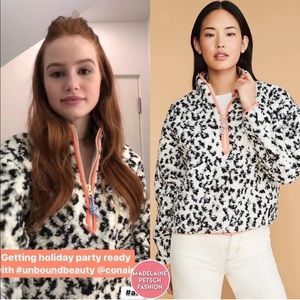 White Leopard Print Half Zip Pullover